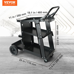 VEVOR welding cart showing gas cylinder slots for secure storage.