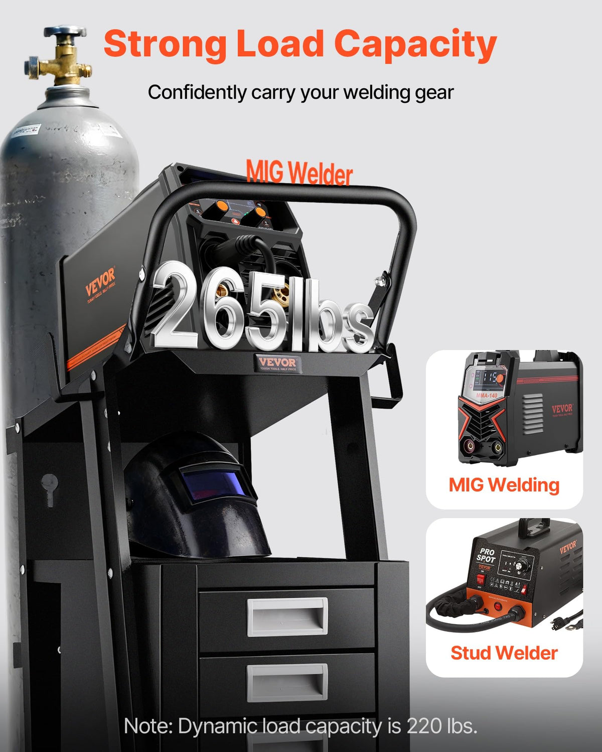VEVOR cart features gas cylinder slots with safety chains for secure transport.