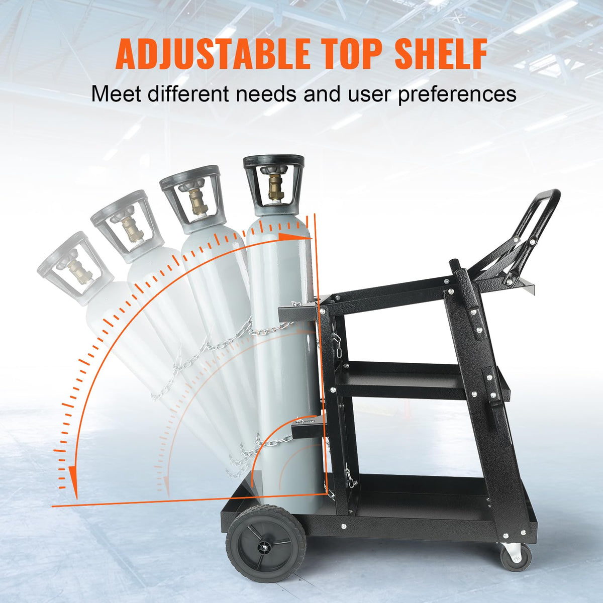 VEVOR welding cart side brackets hold cables and pliers at hand.