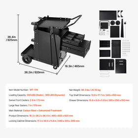 VEVOR upper drawer and cabinet dimensions for tool planning.