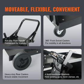 VEVOR cart upper and lower trays organize welding tools and machines neatly.