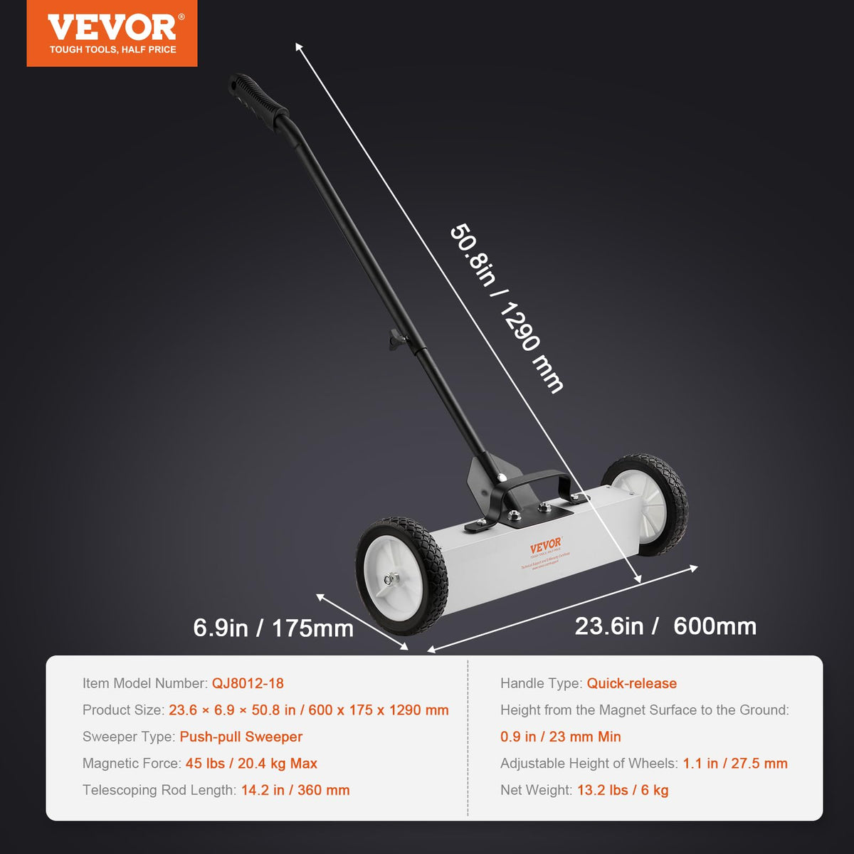 VEVOR wide magnetic rectangle captures small metal fragments thoroughly.