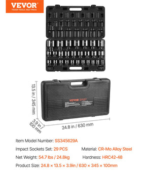 VEVOR wide size range covers 3/4-inch to 2-1/2-inch sockets for many jobs.