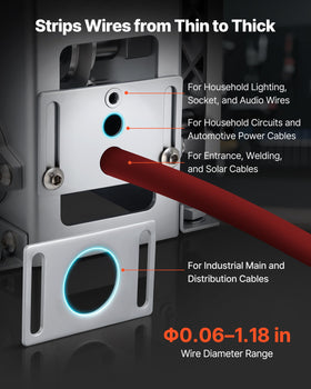VEVOR wire stripper machine guide tube aligned for thin wires during stripping.