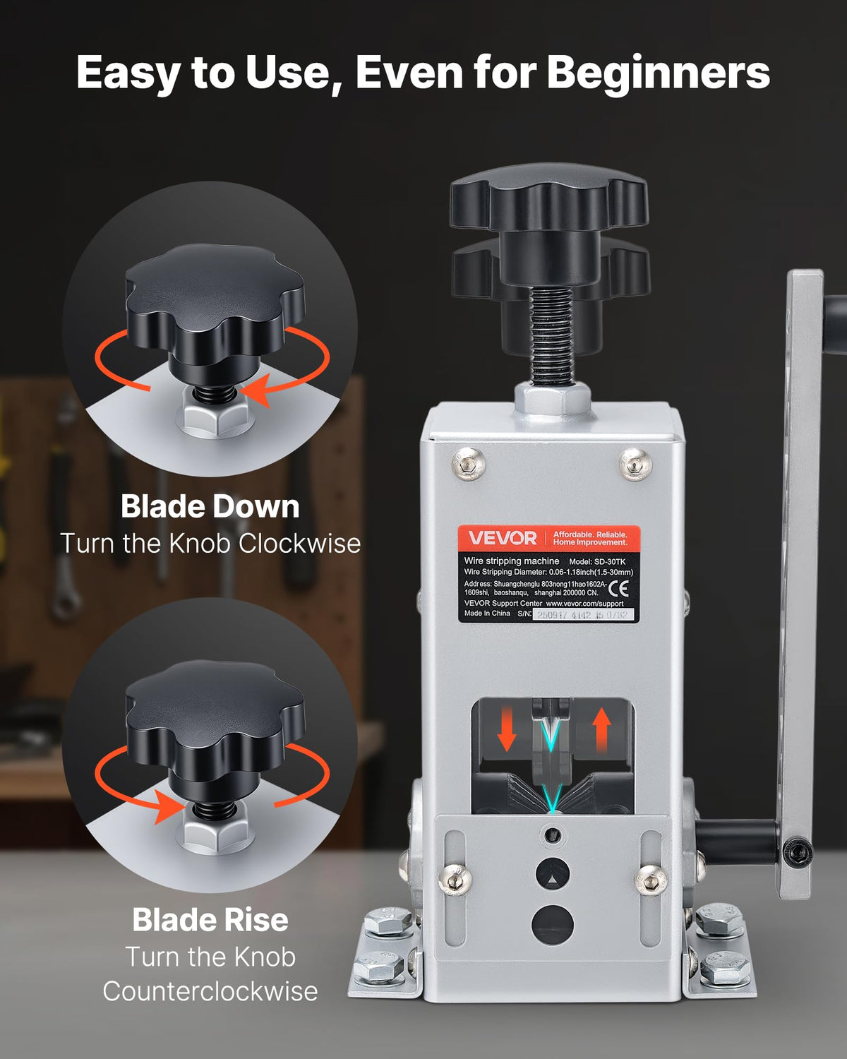 VEVOR wire stripper machine with hardened blade (HRC50) for durability.