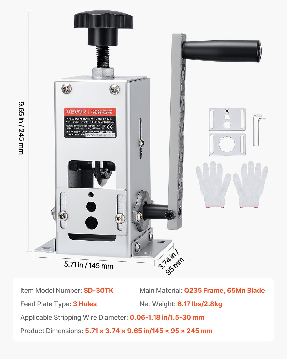 VEVOR wire stripper machine manual crank provides precise control.
