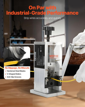 VEVOR wire stripper features a textured roller and deep slot to stabilize wires.