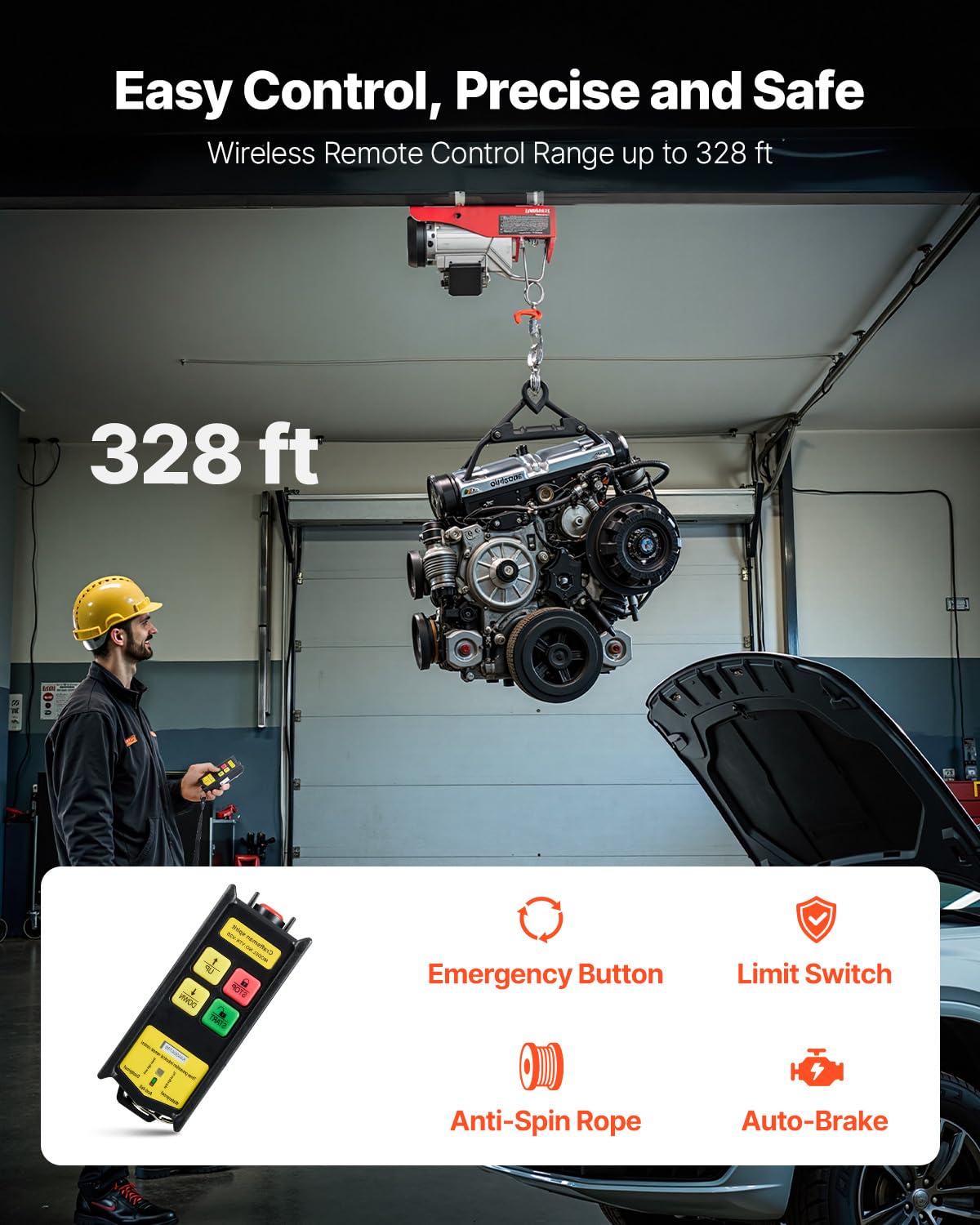 VEVOR wireless remote control hoist enabling hands-free operation across the workspace