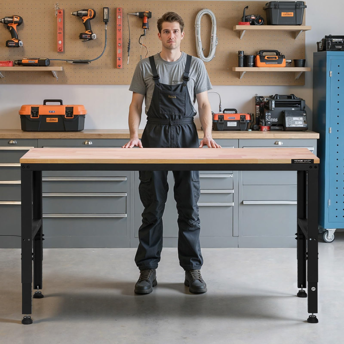 VEVOR workbench with large 61x20 surface for organized workspace.