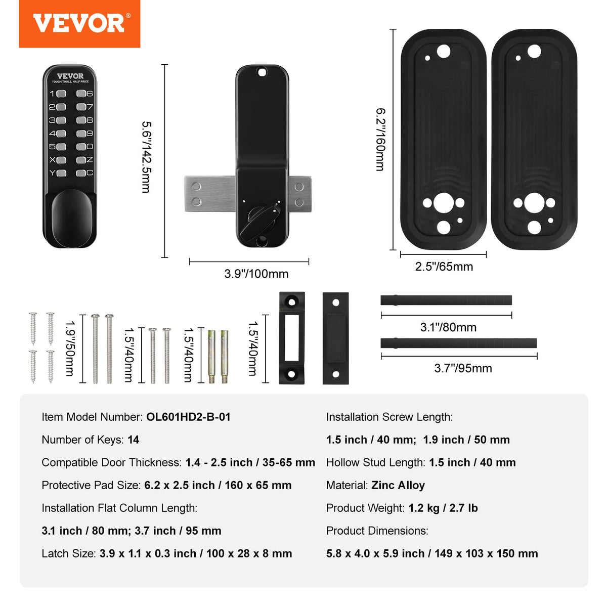 VEVOR zinc alloy body withstands rain and rust.