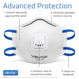 VEVOX N95 mask worn with Comfort-Plus seal for a secure, comfortable fit.