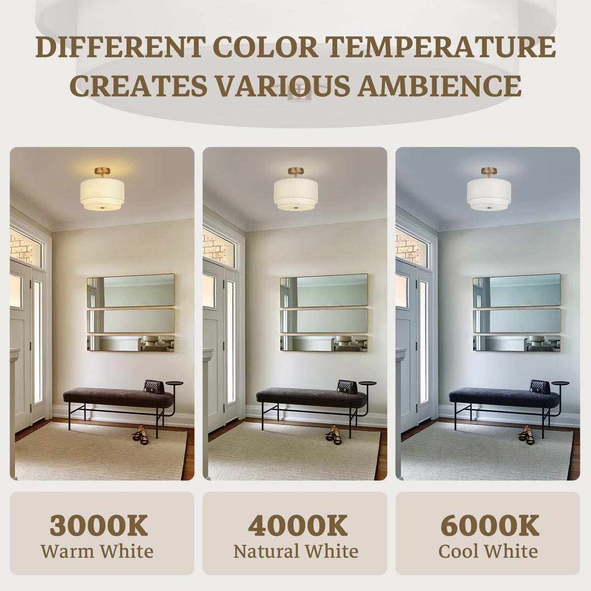 Living room styling with the Vexagyle gold drum ceiling light as a focal point