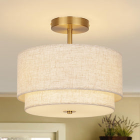 Vexagyle semi-flush mount fixture with drum shade for balanced ambient light