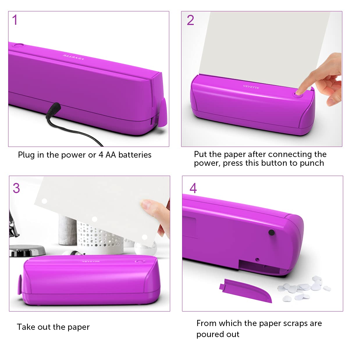 VEYETTE Desk-ready punch in action for multi-page tasks.