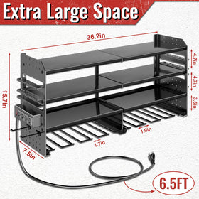 VeyFolzin.st four-outlet charging power strip keeps cordless tool charging centralized.