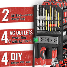 VeyFolzin.st eight cordless drill holders in bottom tier maximize tool capacity.