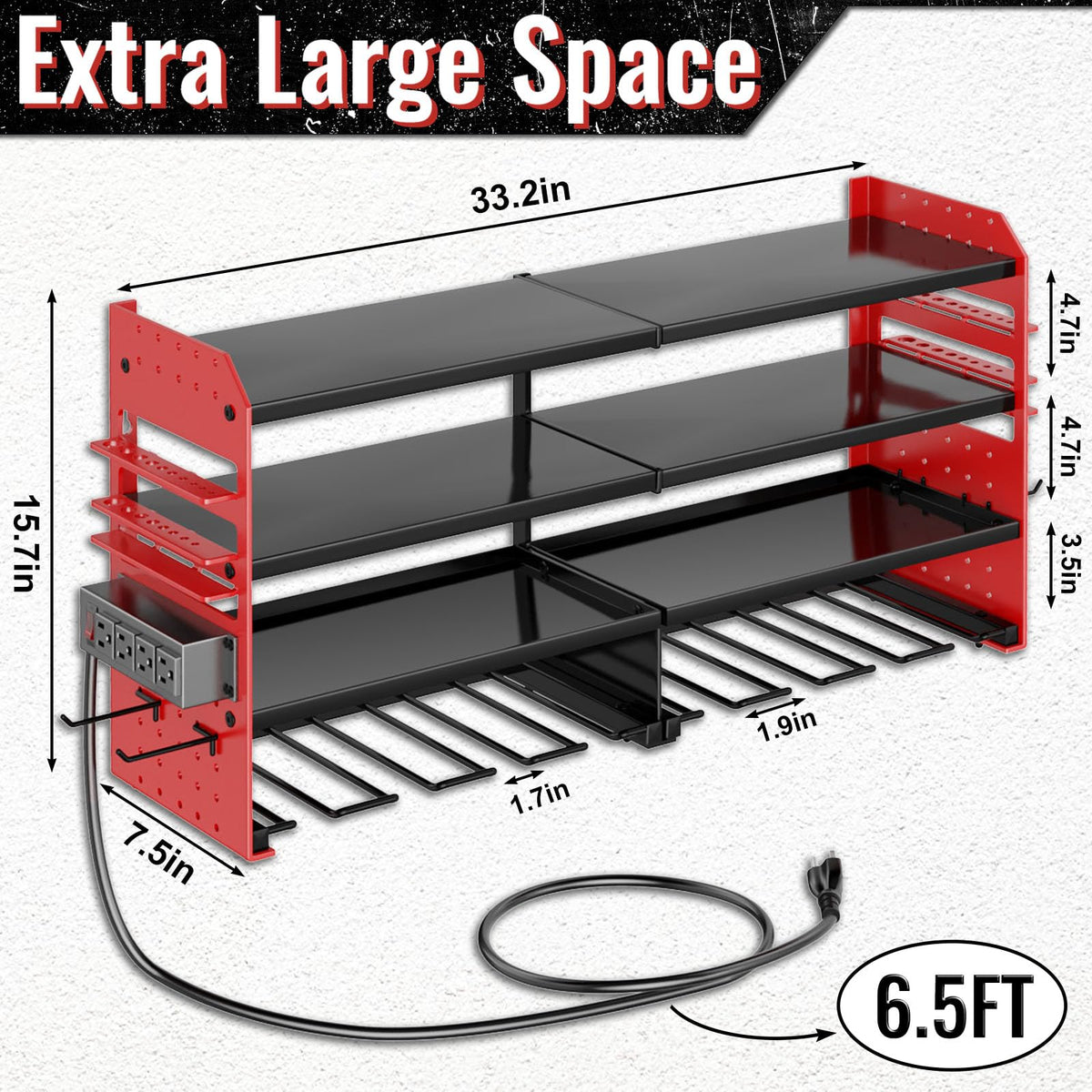 VeyFolzin.st four-layer tool rack holds eight cordless drills for clutter-free garages