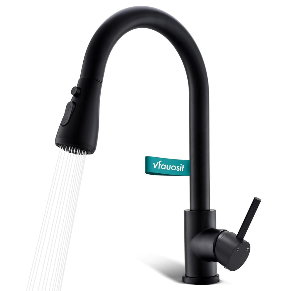 VFAUOSIT black kitchen faucet with pull-down sprayer for flexible cleaning tasks