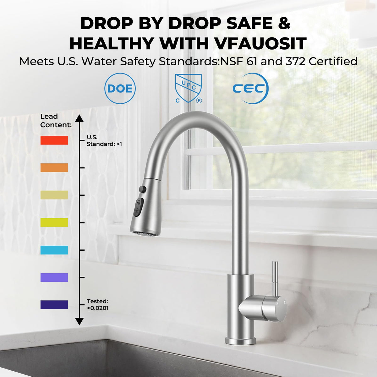 VFAUOSIT pull-down sprayer faucet offers versatile cleaning and filling options.