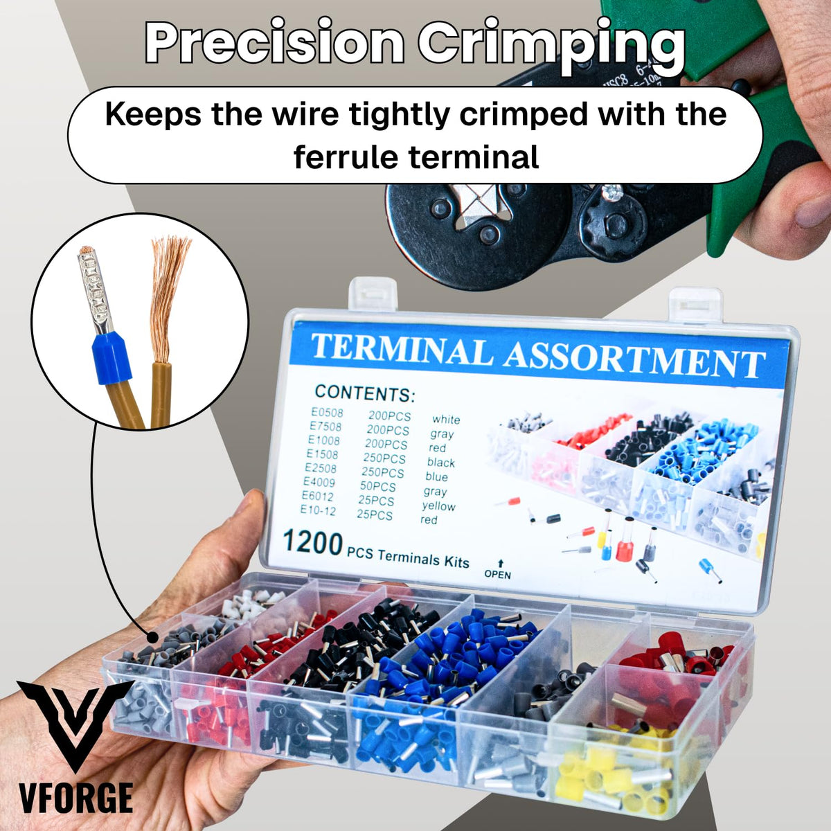 VFORGE 1200 ferrules pack shown for complete wiring solutions.