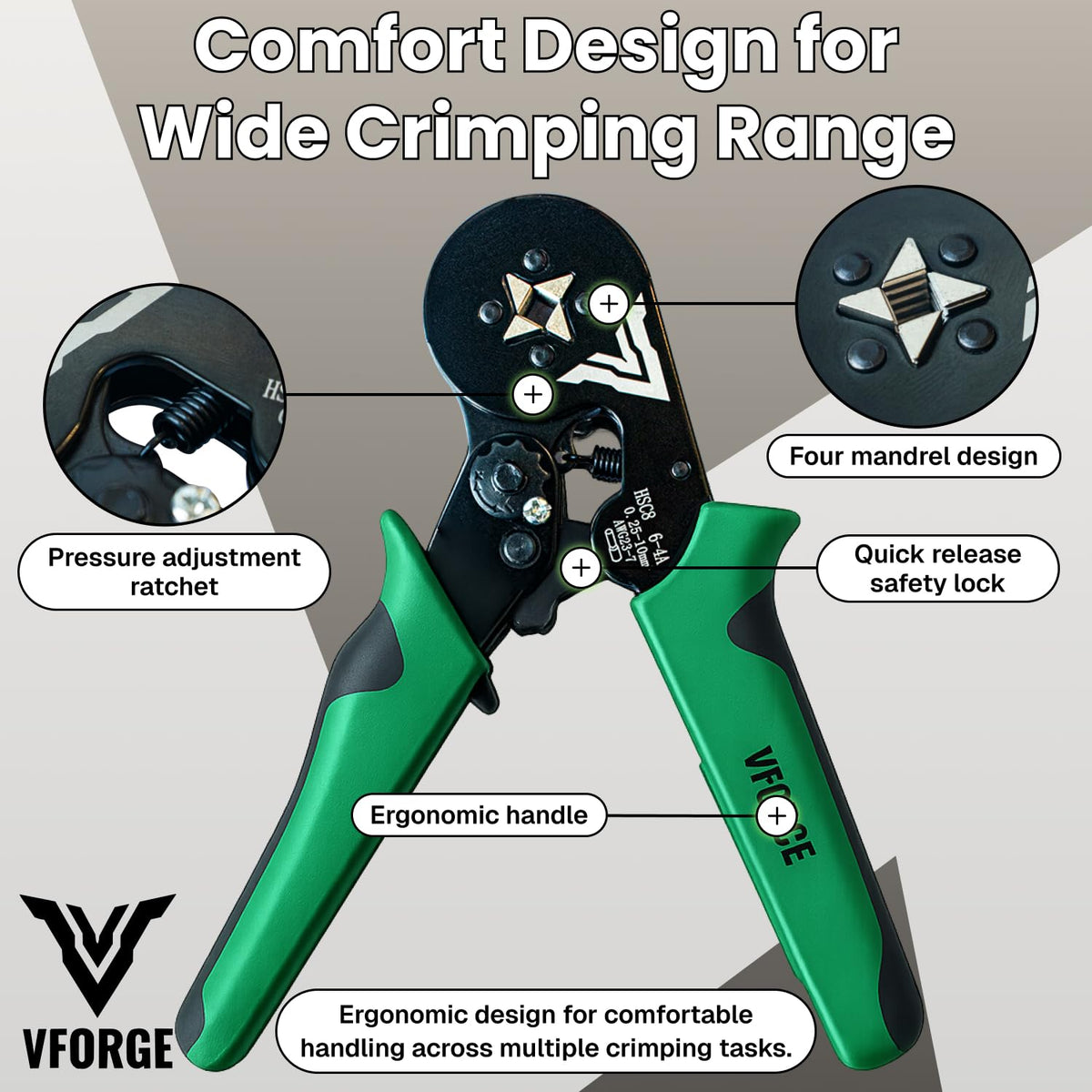 VFORGE ferrule kit handheld ergonomic design enables comfortable long use.