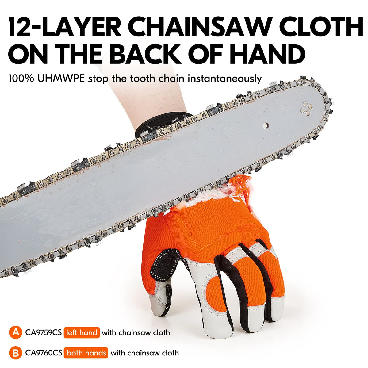 Vgo chainsaw gloves neoprene cuff closeup shows secure fit and comfort