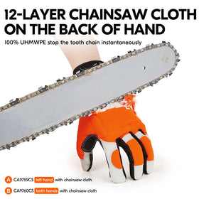 Vgo chainsaw gloves neoprene cuff closeup shows secure fit and comfort