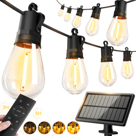 VGUXG 65ft solar-powered outdoor lights illuminate a large patio at night