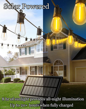 VGUXG string lights over a garden create a soft glow at night