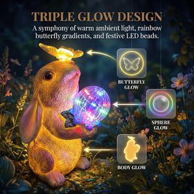VGYVGYCC Multicolor LED orb in the bunny statue creates a dreamy glow.