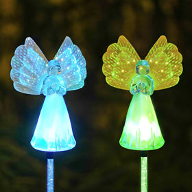 VGYVGYCC outdoor solar angel lights stake 2-pack lighting pathways at night