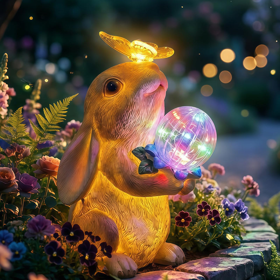 VGYVGYCC Solar Bunny Garden Statue with softly glowing body for cozy evenings.