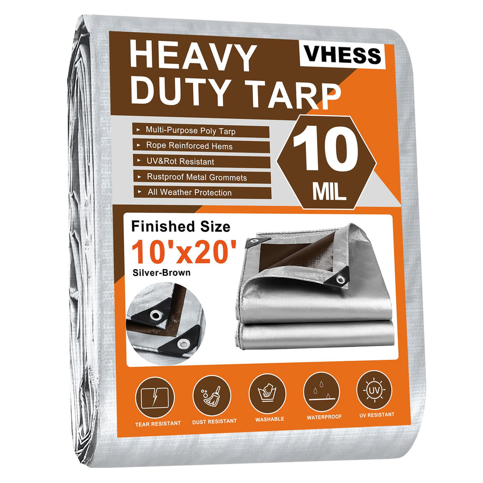 VHESS heavy-duty tarp provides sturdy 10x20 cover for outdoor gear