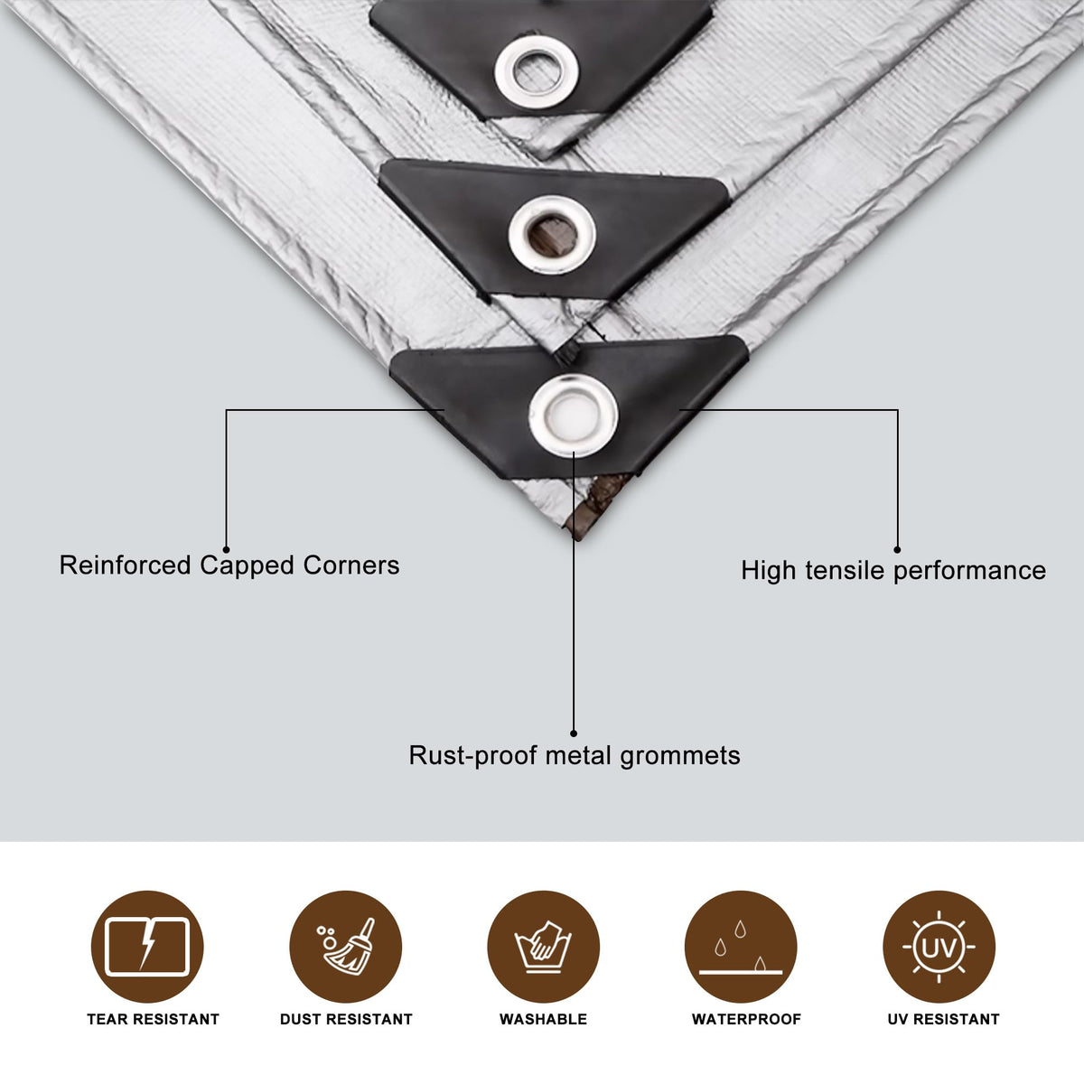 VHESS tarp with reinforced edges and grommets for secure anchoring