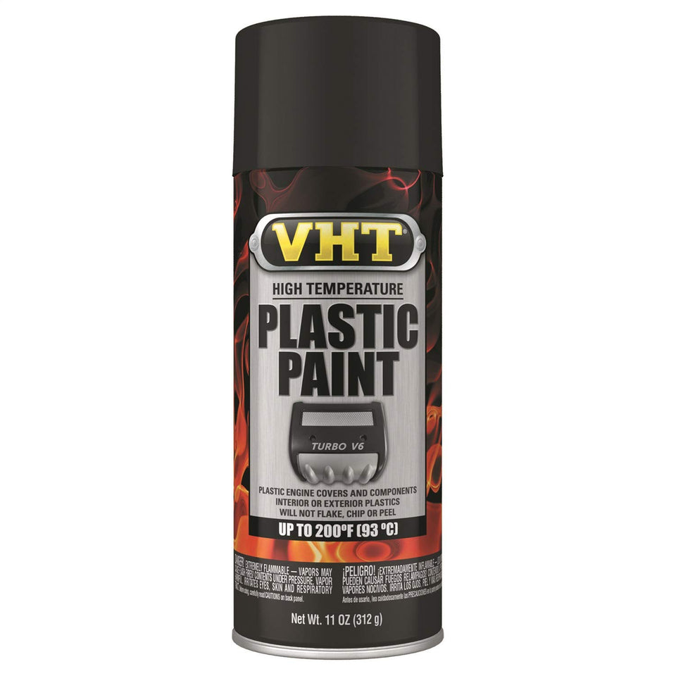 VHT Duplicolor ESP820007 black high-temp paint bottle for plastic coating.