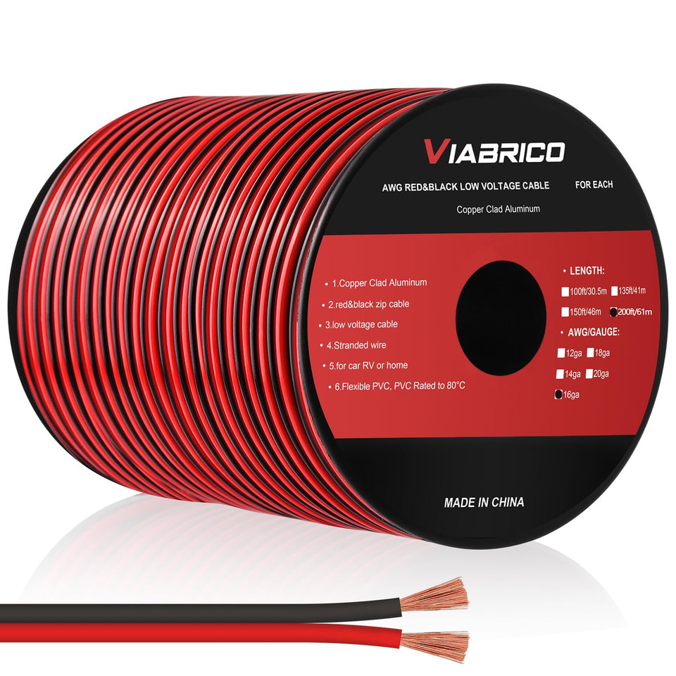 VIABRICO 16AWG CCA wire on red-black spool for quick DC wiring tasks