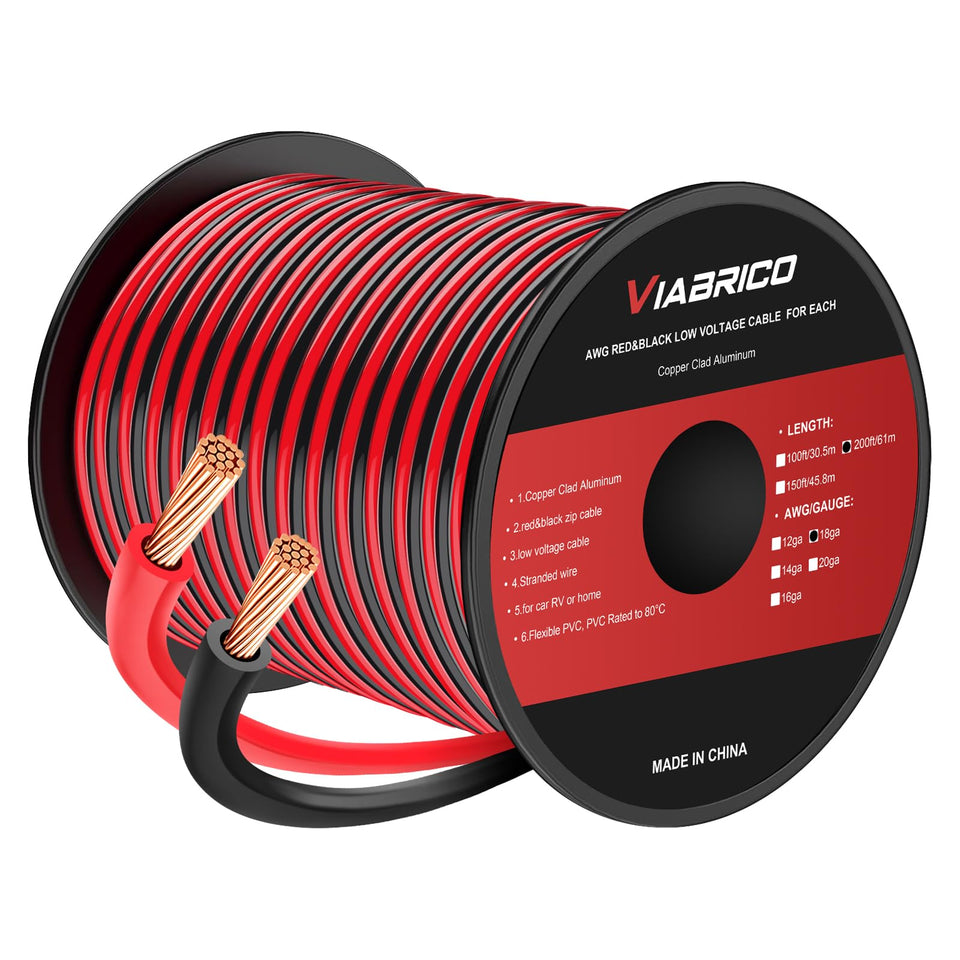 VIABRICO 18AWG spool with red and black conductors for versatile low-voltage wiring
