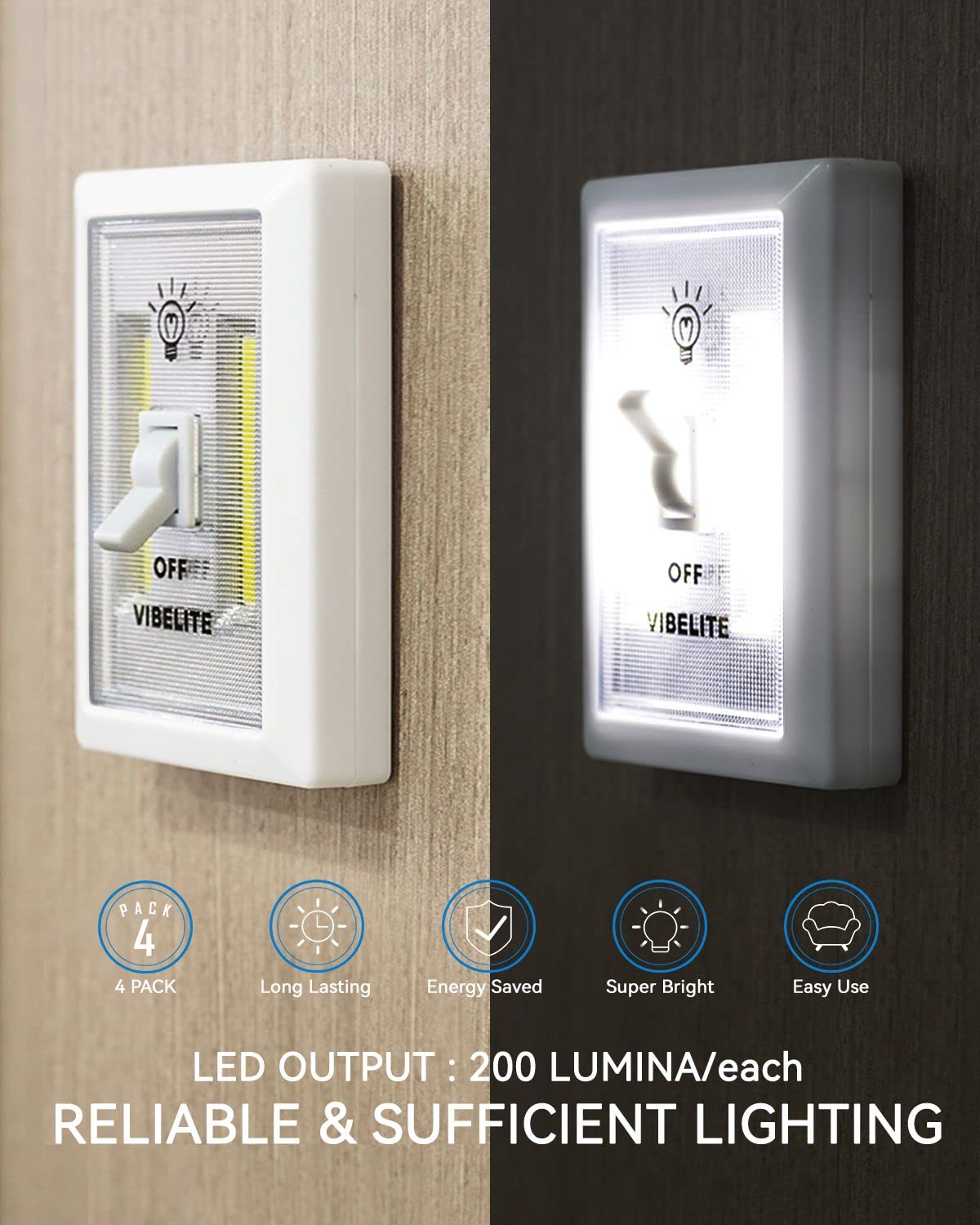 VIBELITE LED Night Light Switch battery compartment for quick battery changes.