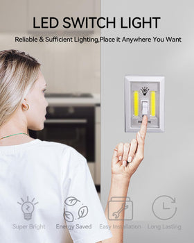 VIBELITE Night Light Switch mounted in a closet provides gentle illumination for late-night access.