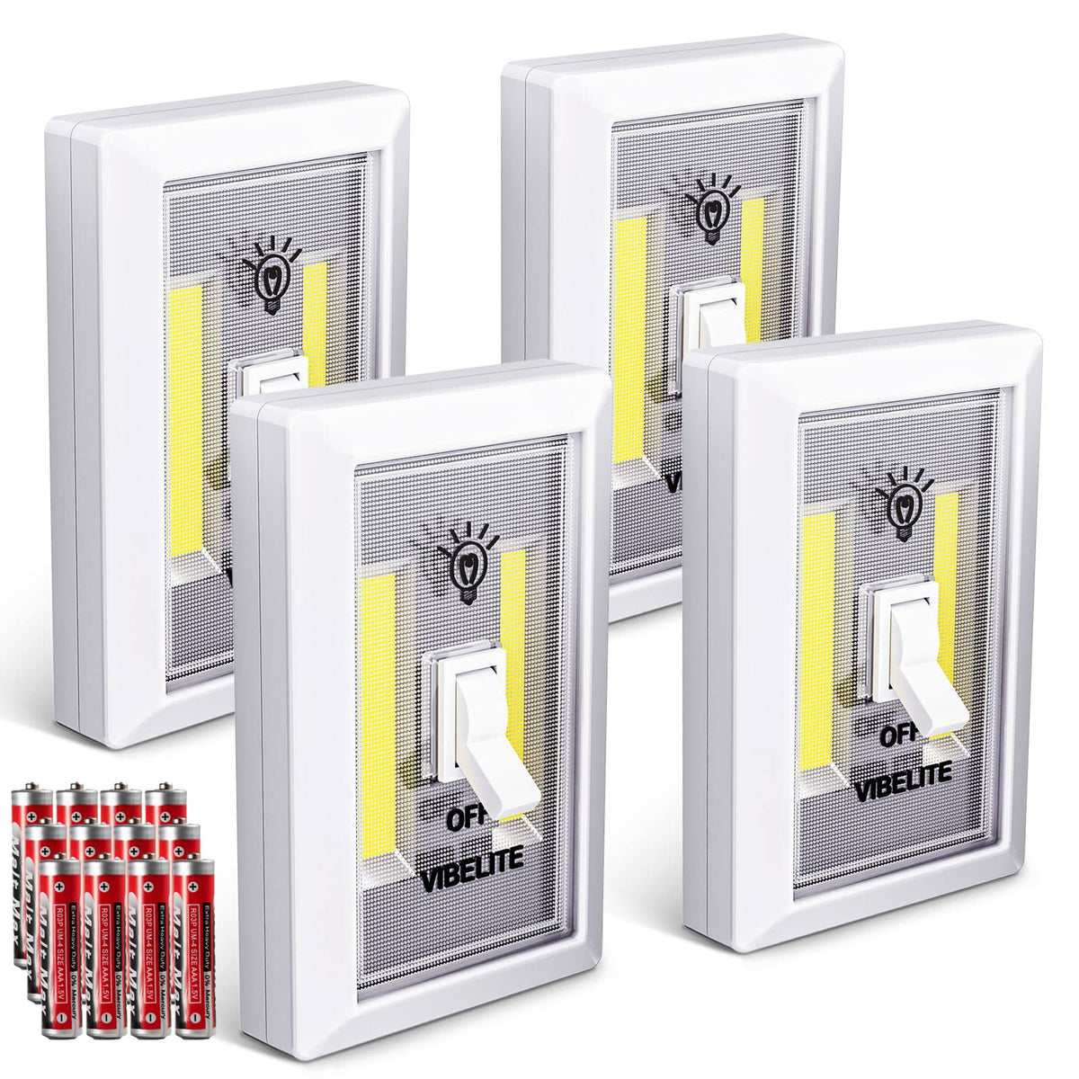 VIBELITE LED Night Light Switch front view shows a bright, wireless glow for any room.