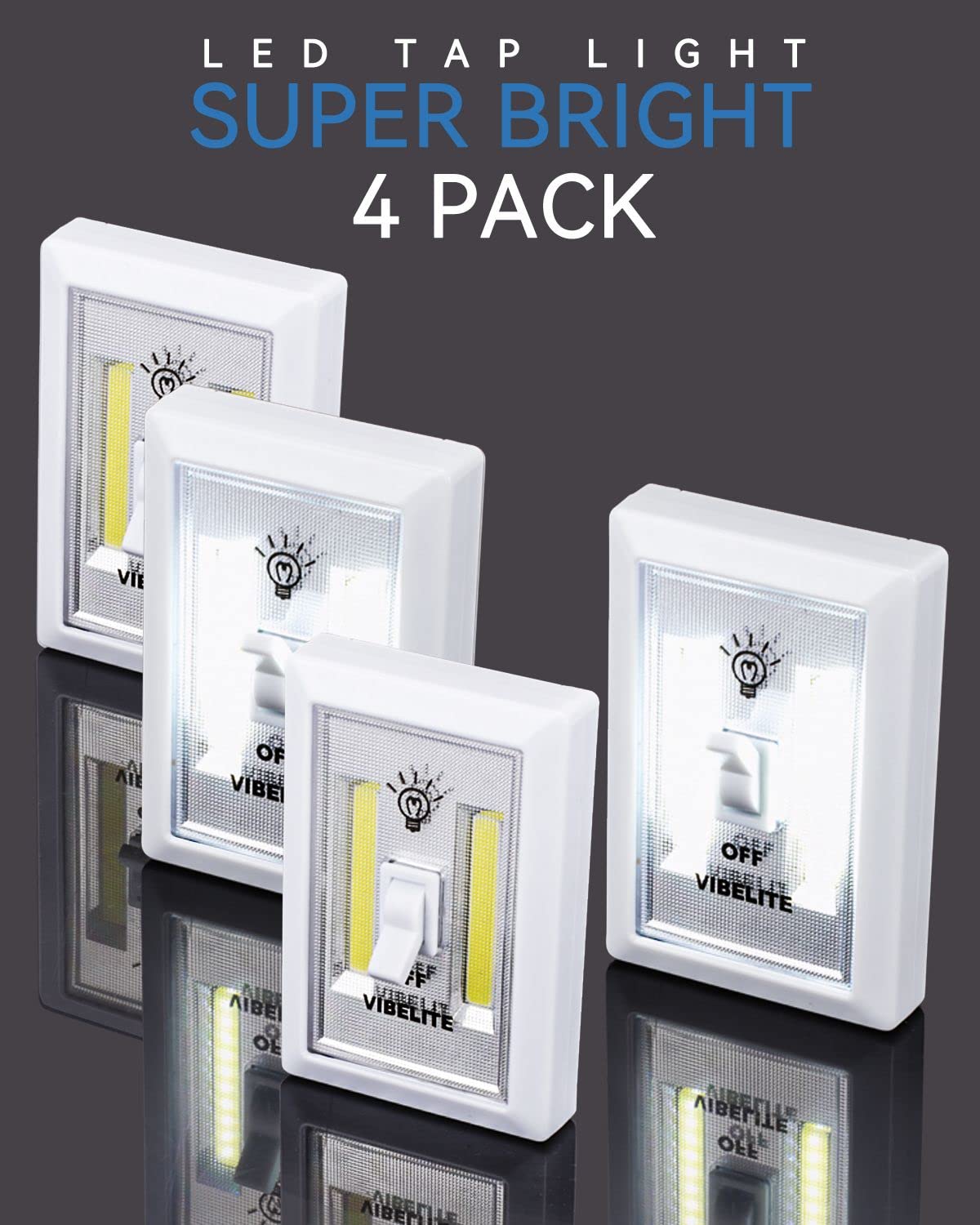 VIBELITE LED Night Light Switch with adhesive plate demonstrates easy horizontal or vertical mounting.