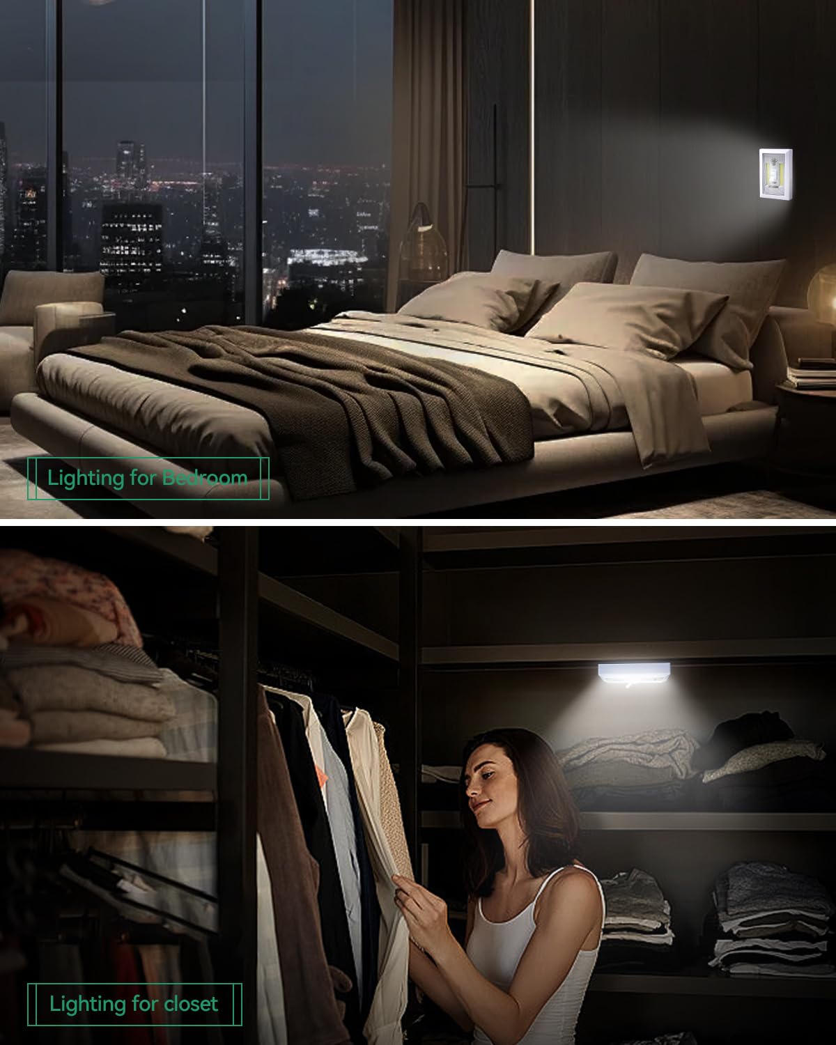 VIBELITE LED Night Light Switch packaging includes screws and manual for setup.