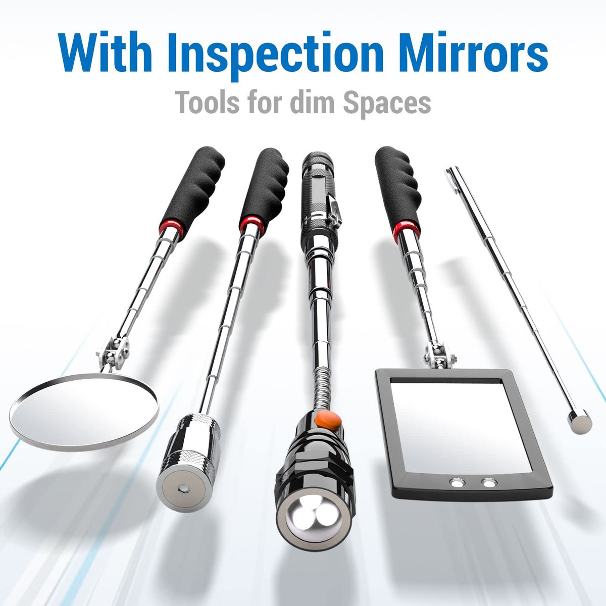 VIBELITE telescoping pickup stick with flashlight reaches recessed areas