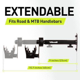 Vibrelli bike wall mount compatible with road, mountain, and hybrid bikes.