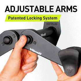 Wheel stabilizing strap keeps front wheel secure on Vibrelli bike hanger.