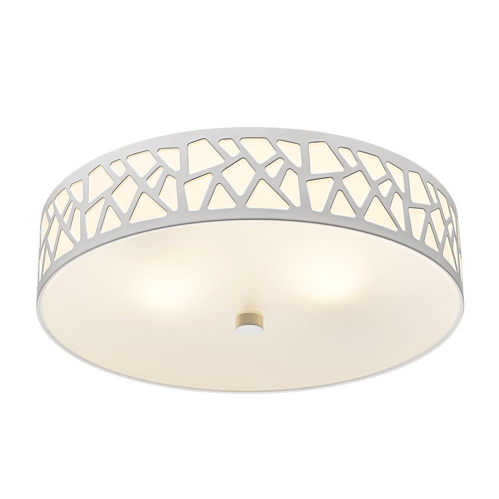 VICNIE 2-Light flush mount with patterned metal frame for modern hallway lighting