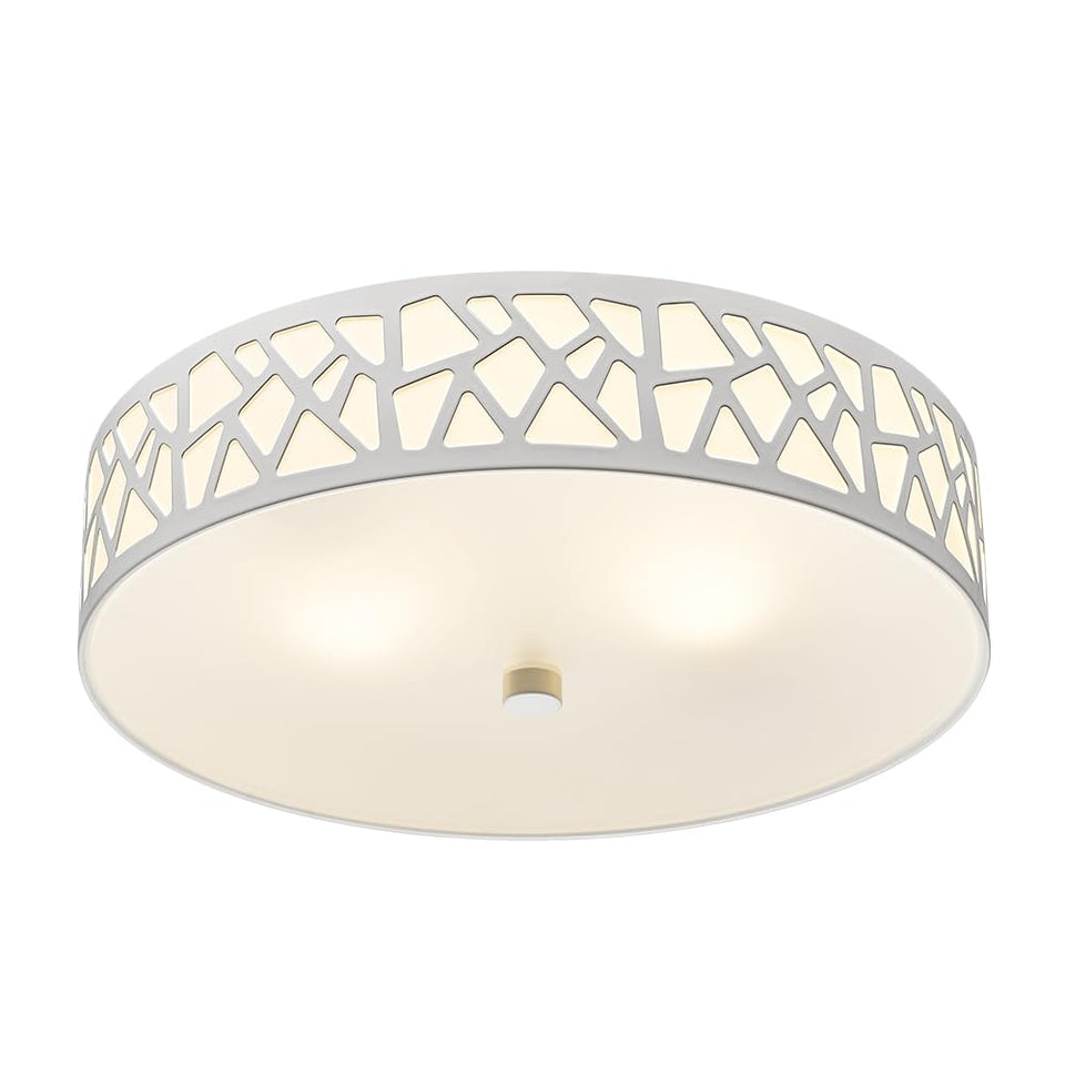 VICNIE 2-Light flush mount with patterned metal frame for modern hallway lighting