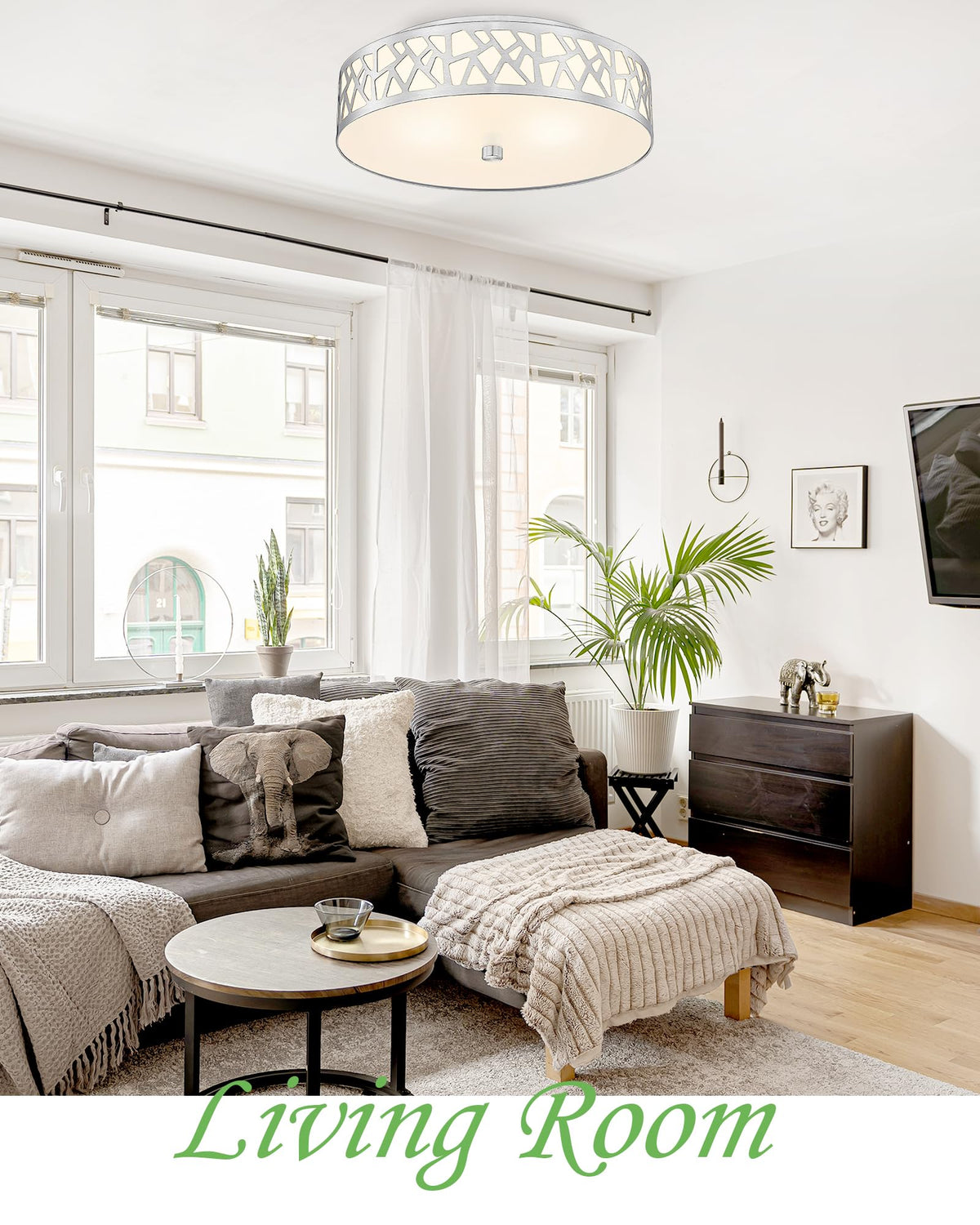 VICNIE 2-Light Flush Mount in entryway and dining room contexts