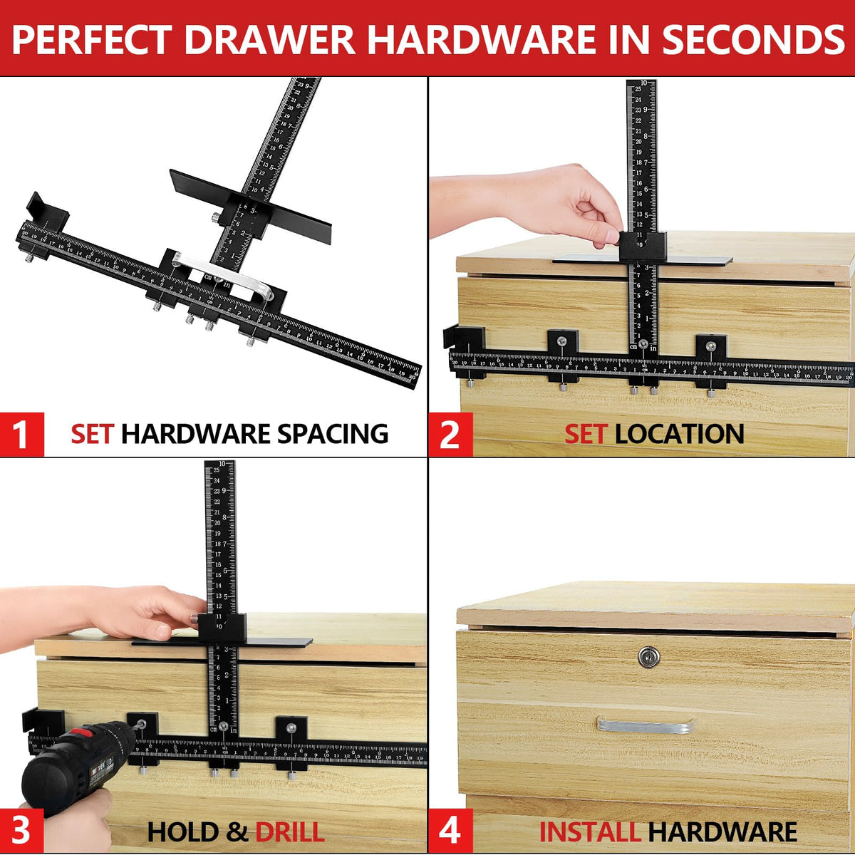 Vicrays cabinet handle jig left-right switch enables quick door switchovers.