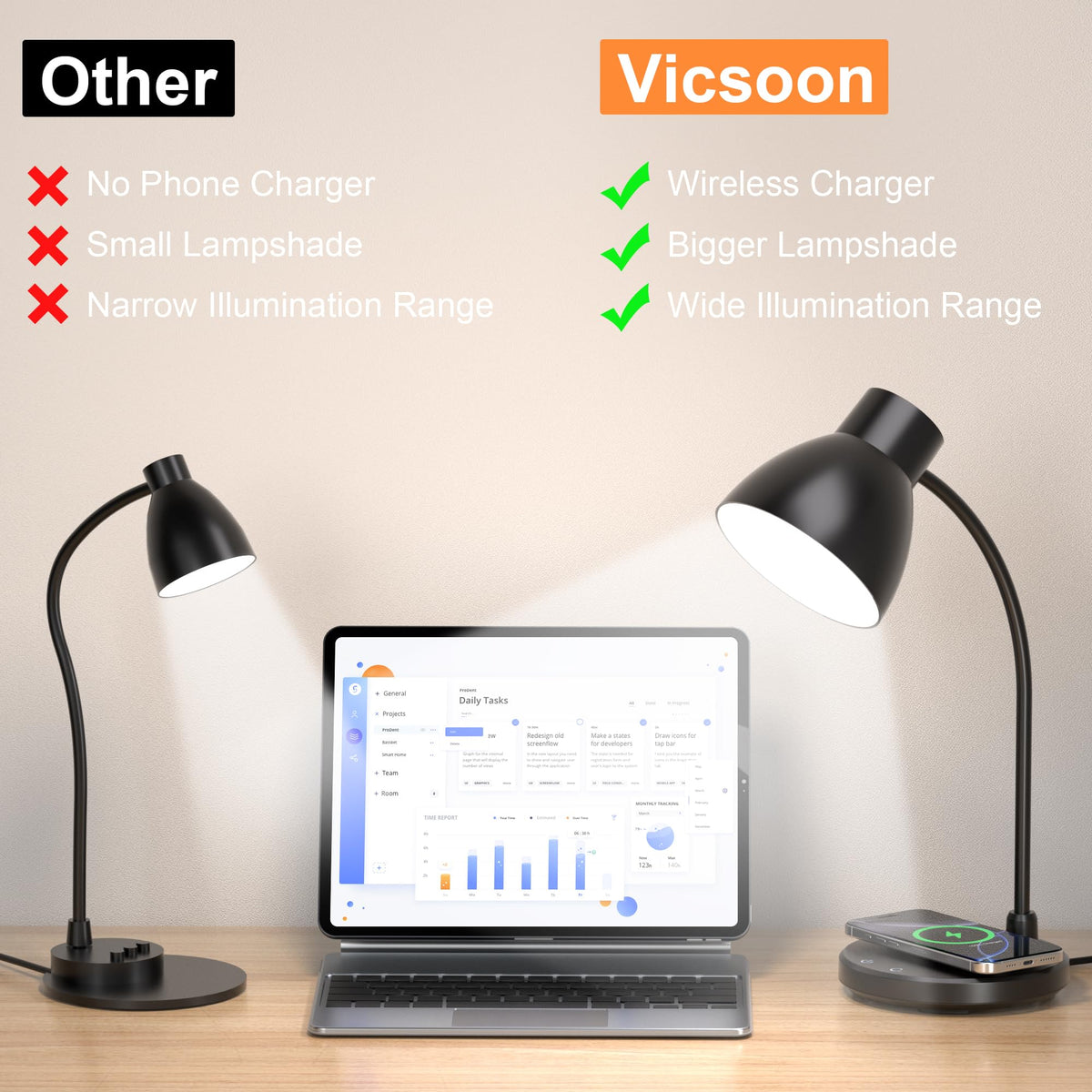 Vicsoon desk lamp with black finish for modern spaces